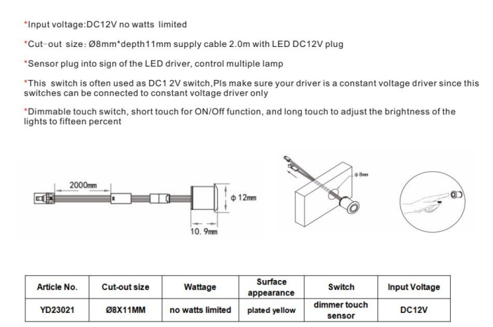 8mm LED touch sensor(dimmer control) - www.yude-group.com